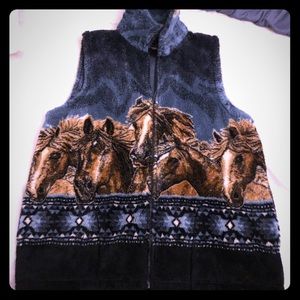 Mazmania Horse Fleece Vest, Made in USA, Size XL